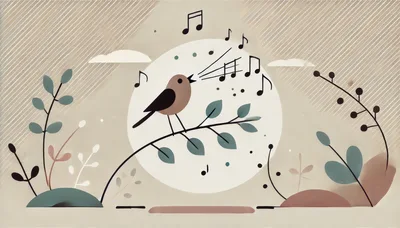Minimalist Illustration of a Singing Bird on a Branch