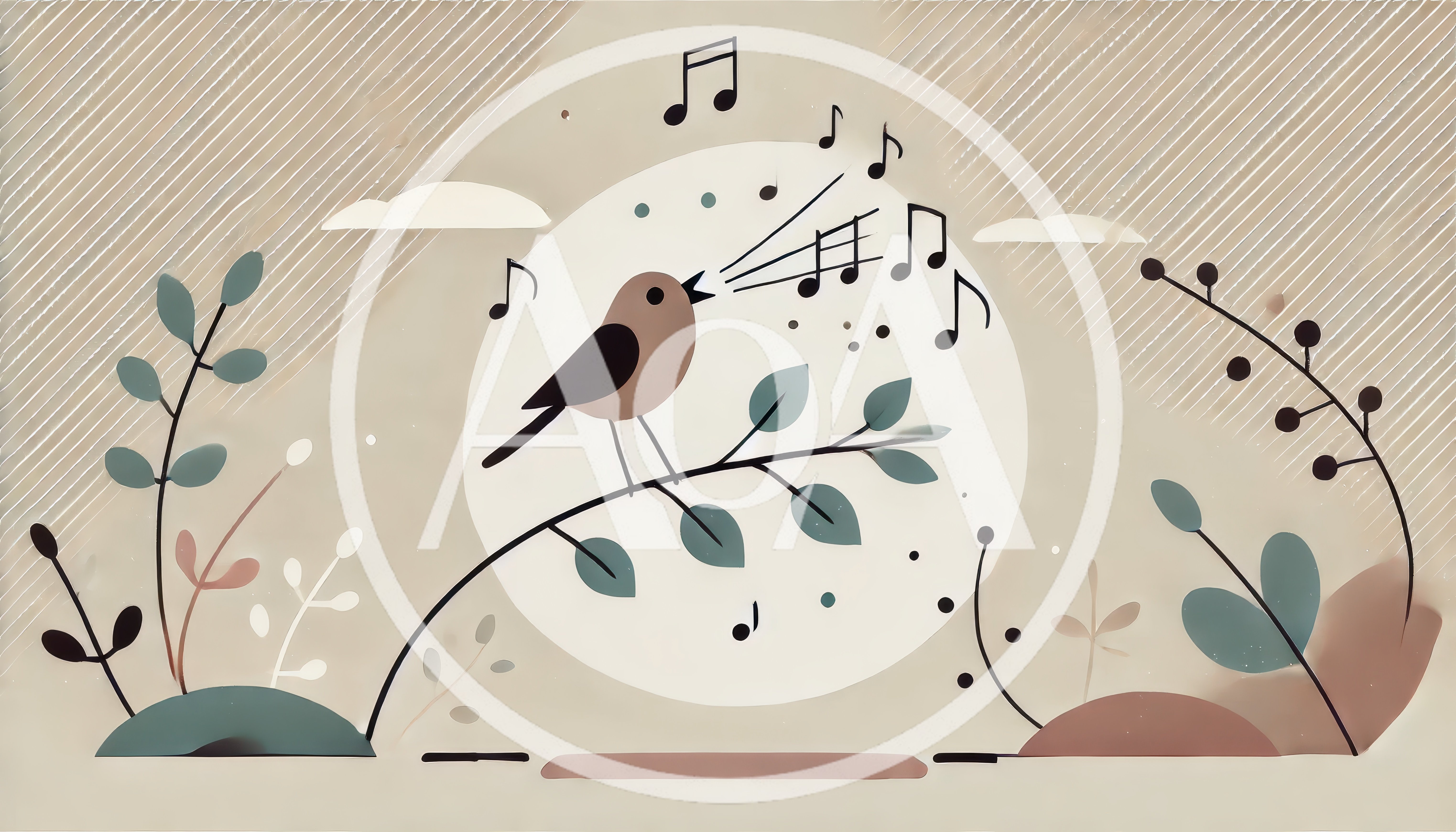 Minimalist Illustration of a Singing Bird on a Branch