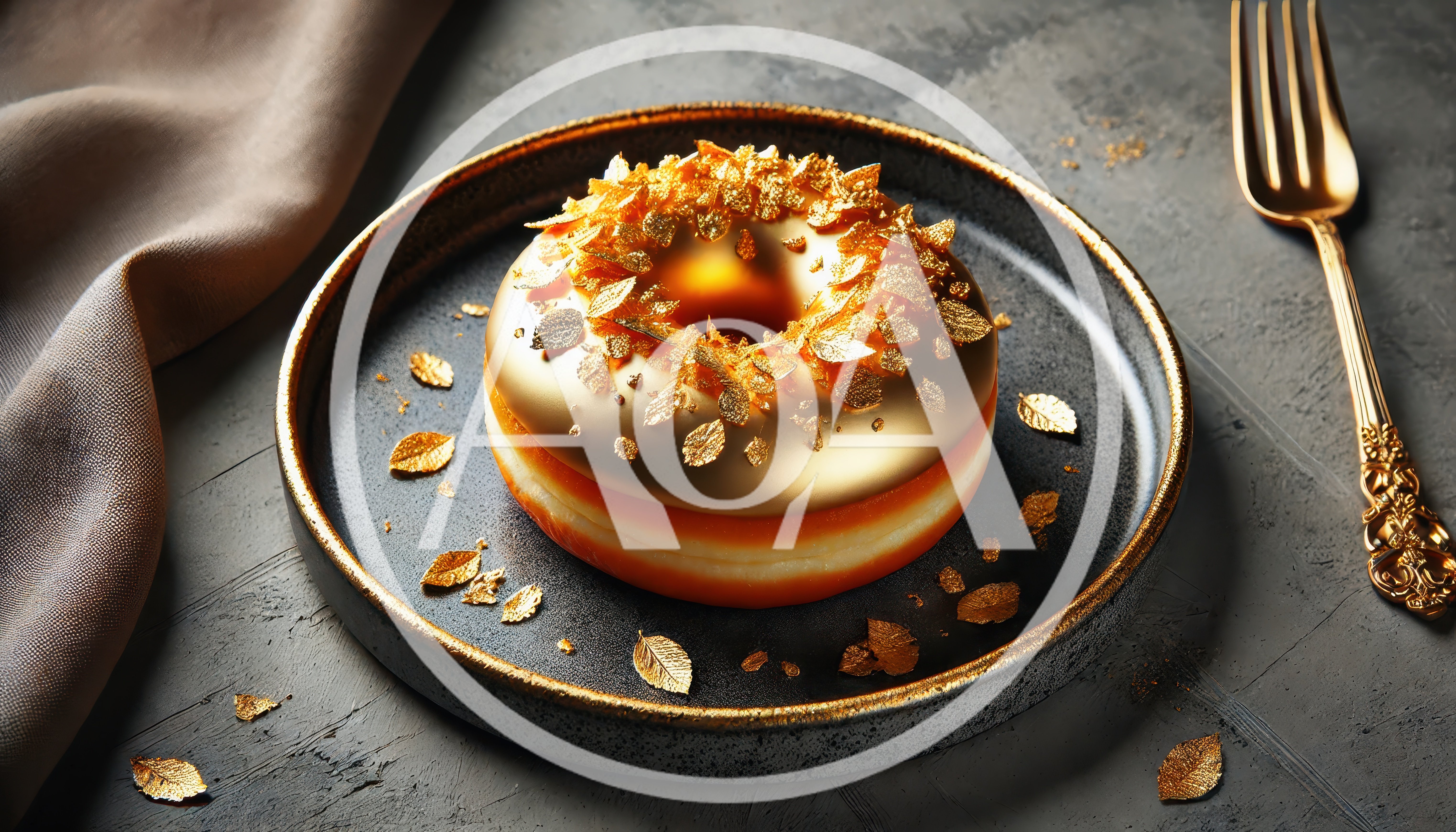 Luxury Gold Leaf Donut On A Dark Plate