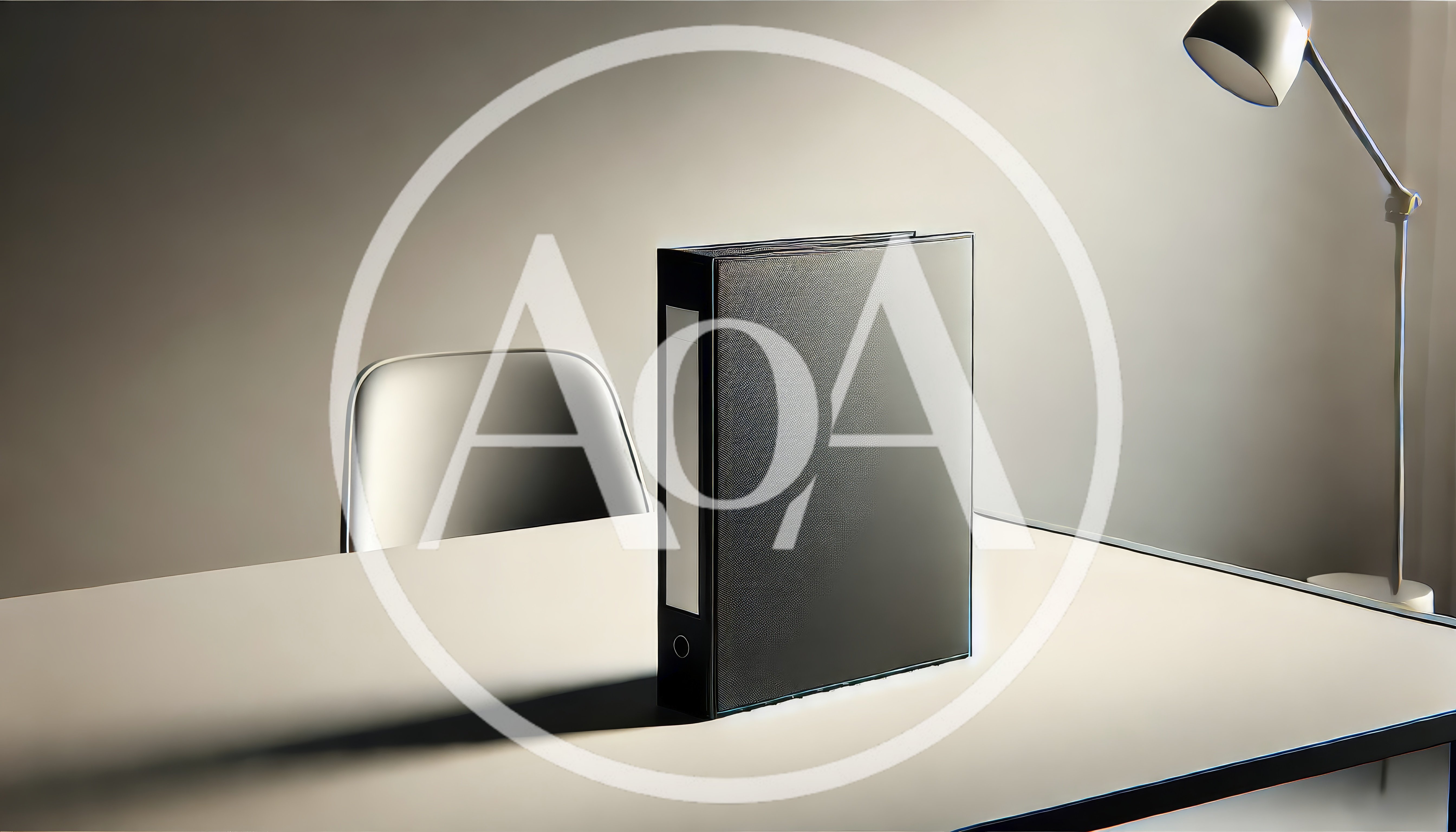 Black Binder Standing On A Minimalist Office Desk
