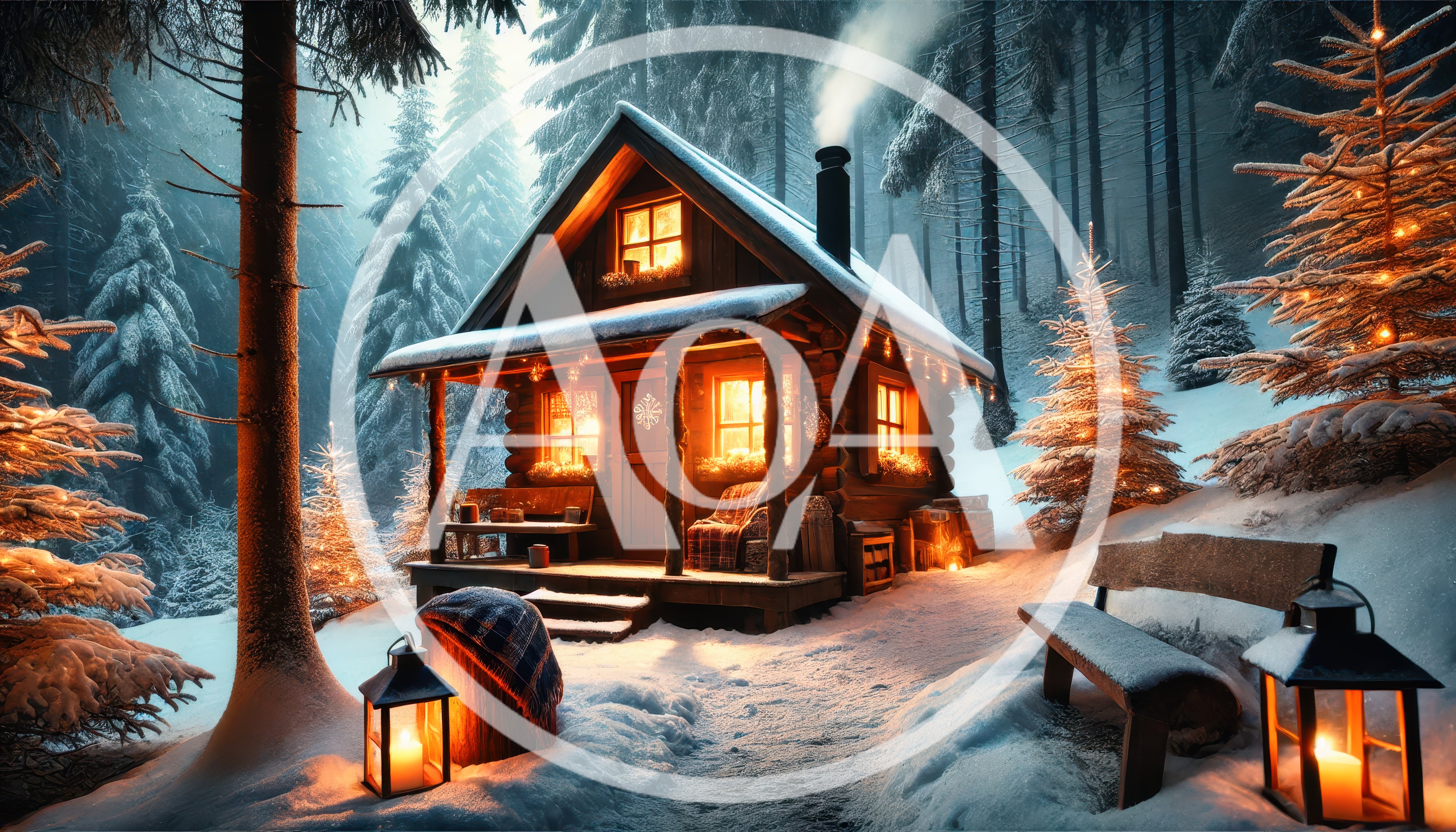 Cozy Log Cabin In Snowy Winter Forest