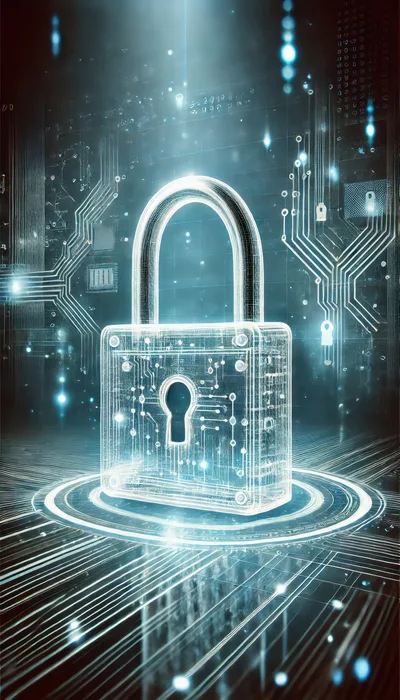 Digital Security Padlock Concept With Circuit Board Background