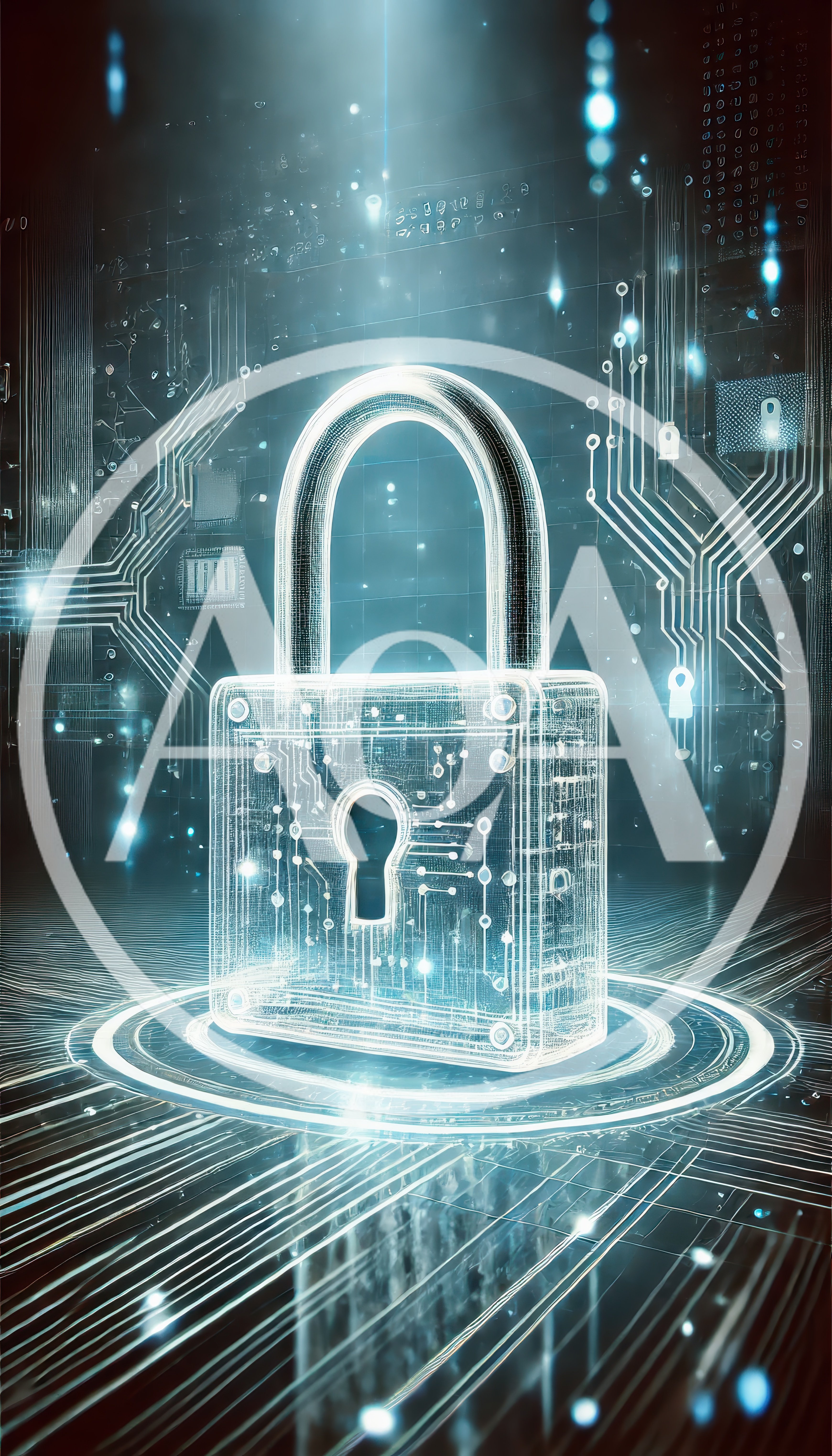 Digital Security Padlock Concept With Circuit Board Background