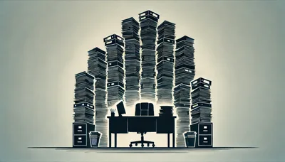 Office Desk Surrounded By Massive Stacks Of Paperwork