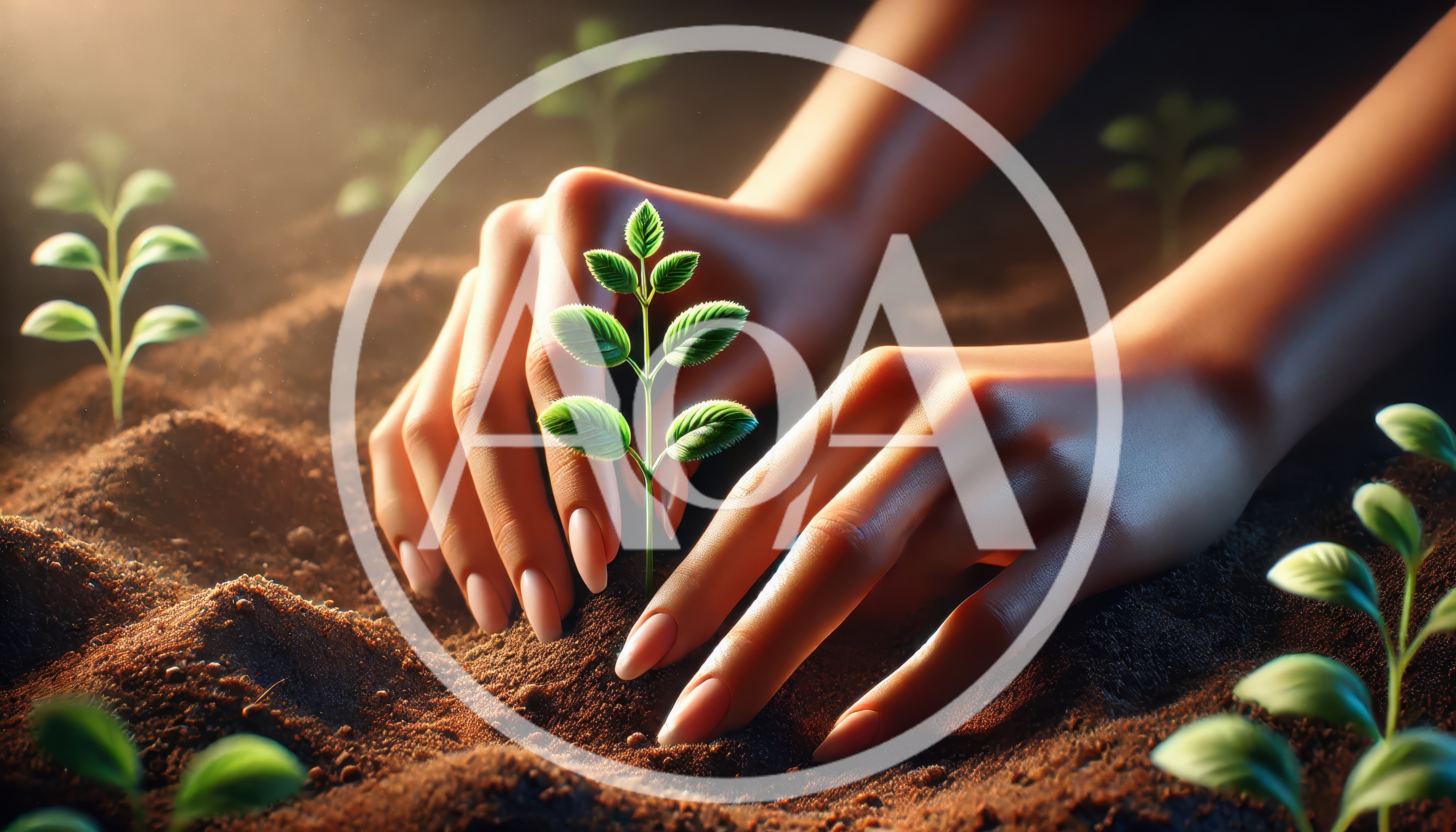 Hands Planting A Small Green Seedling In Soil
