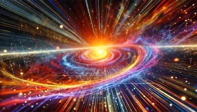 Abstract Digital Galaxy With Swirling Light Trails