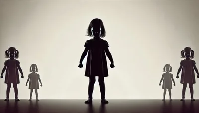 Five Silhouetted Young Girls Standing In A Row