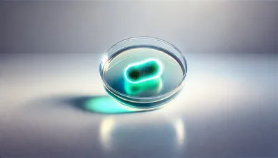 Glowing Microorganism Inside A Laboratory Petri Dish