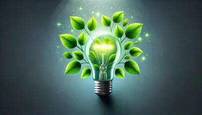 Light Bulb With Green Leaves Concept