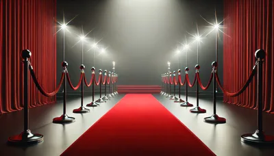 Red Carpet Entrance With Velvet Ropes And Spotlights