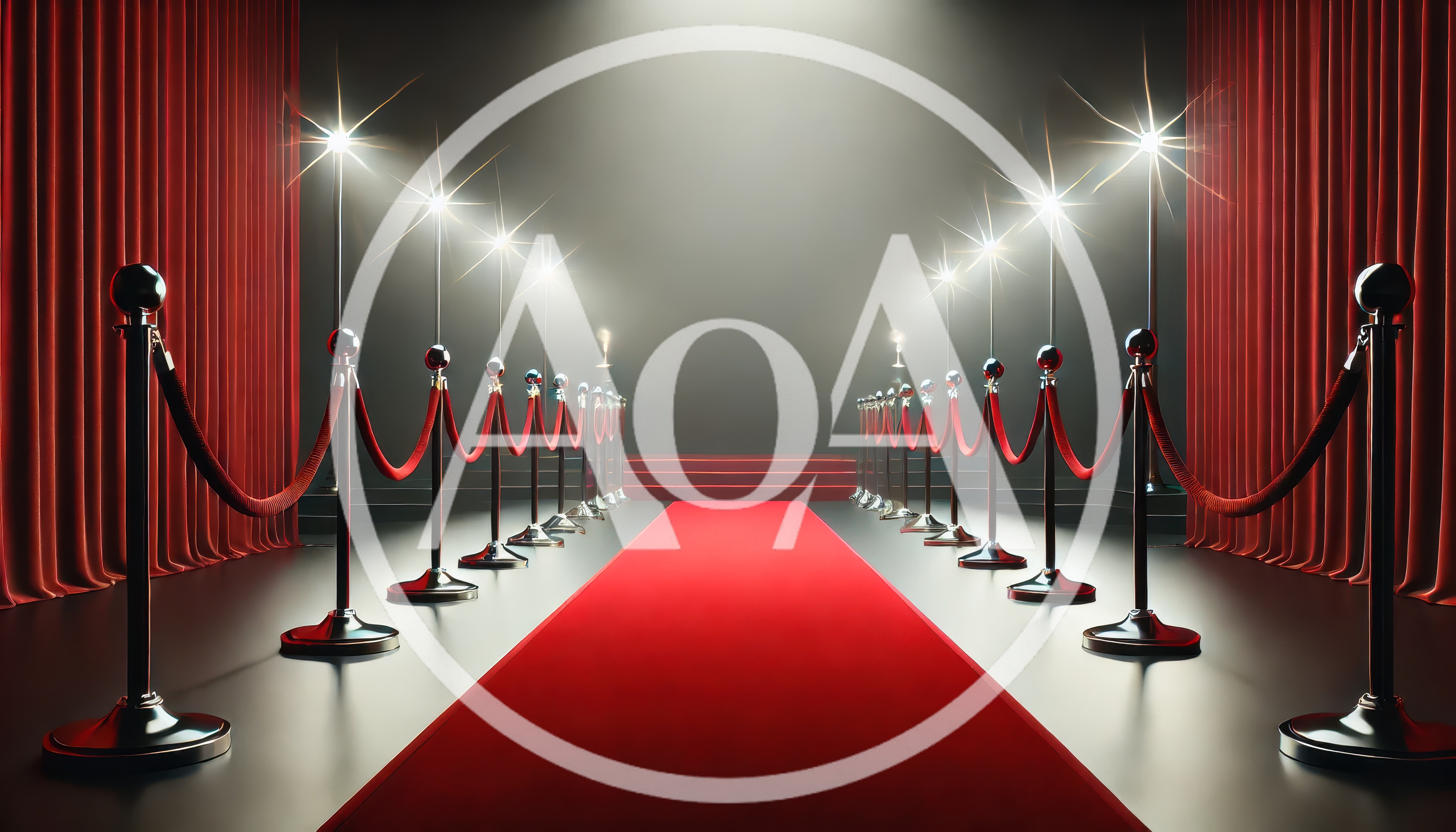 Red Carpet Entrance With Velvet Ropes And Spotlights