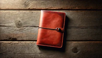 Leather Journal Resting On Rustic Wooden Table