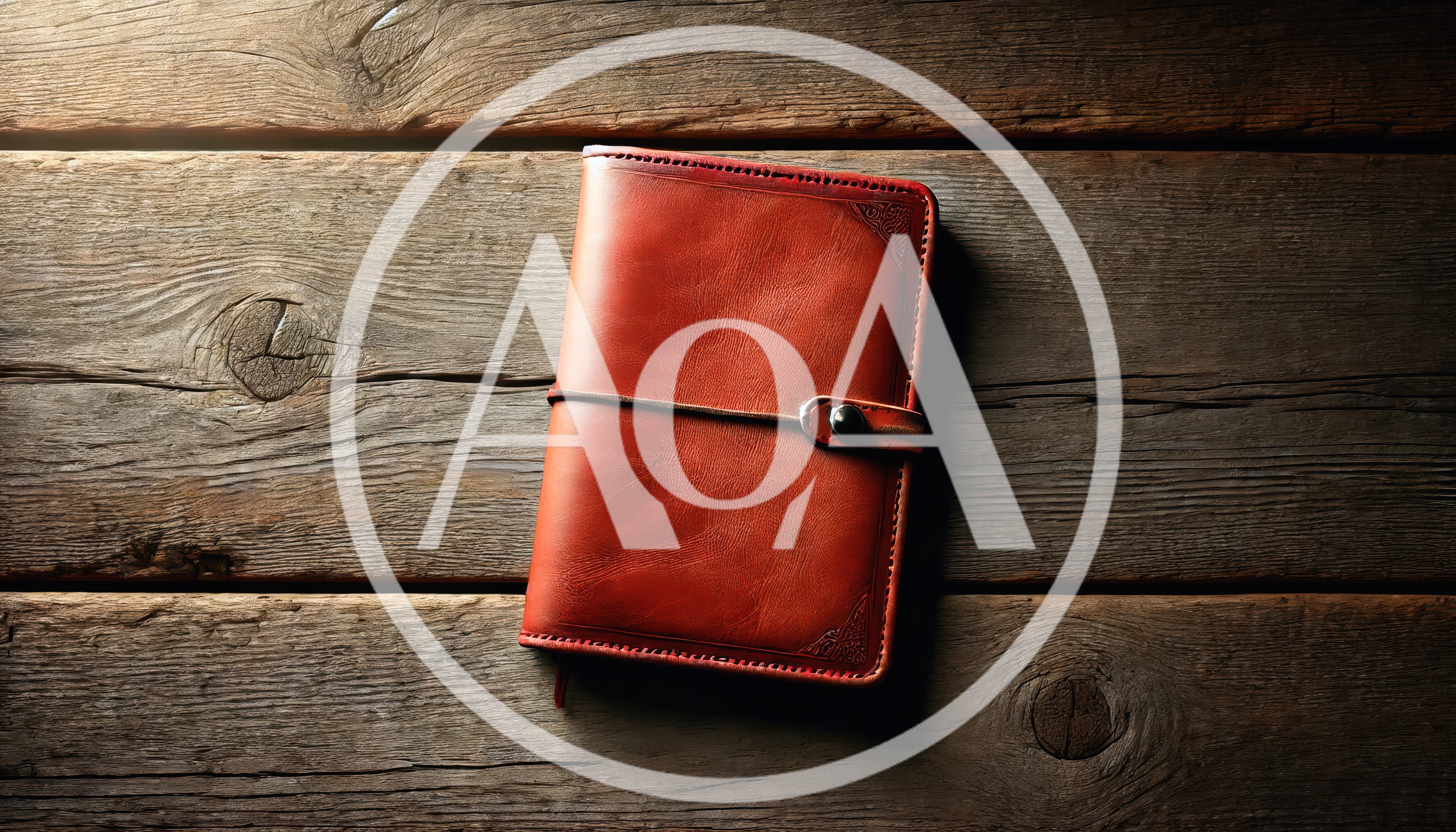 Leather Journal Resting On Rustic Wooden Table