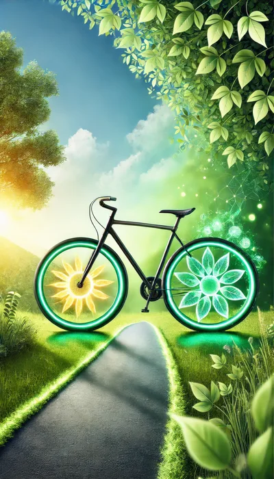 Surreal Bicycle With Glowing Floral Wheels In Nature
