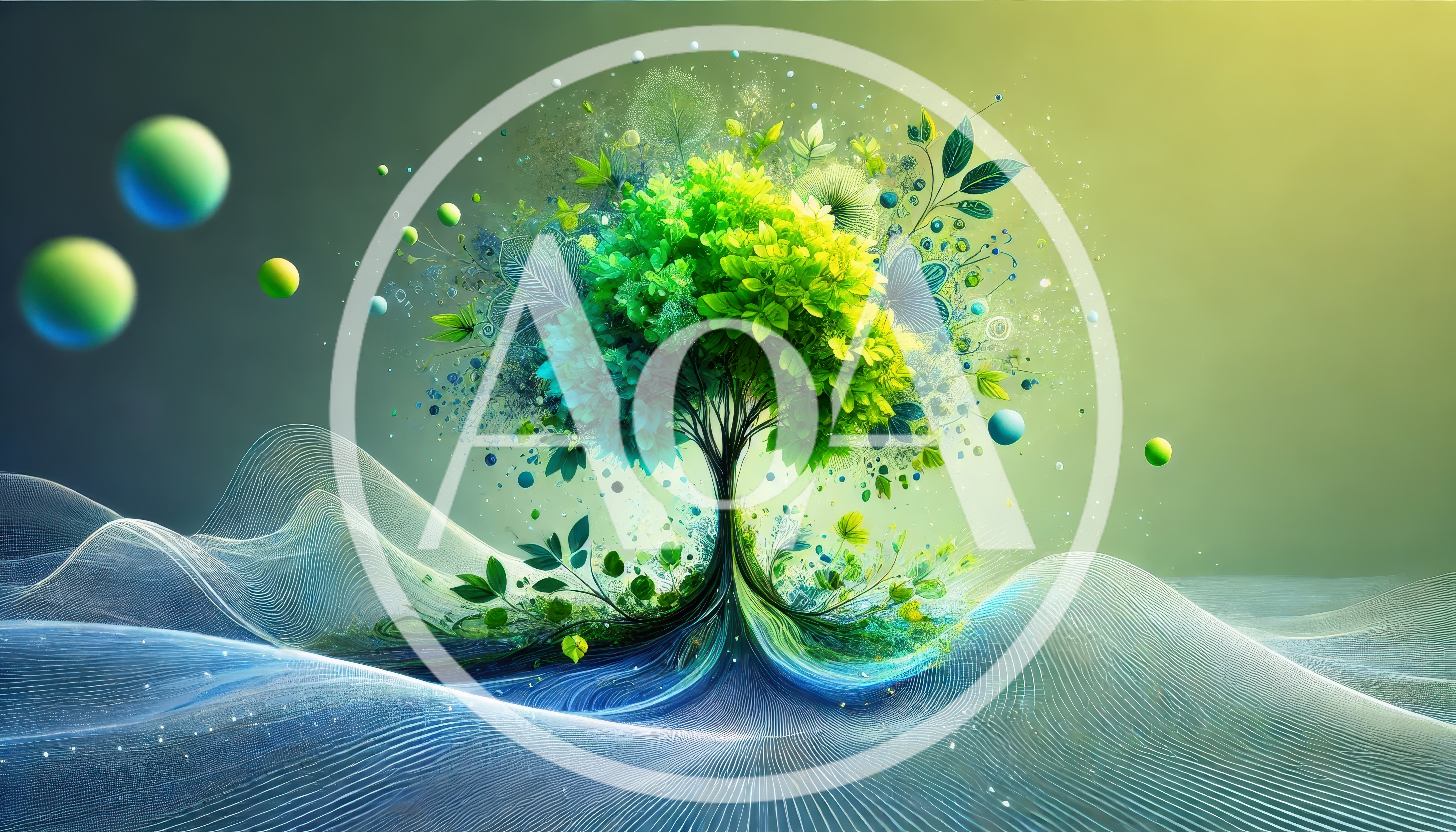 Abstract Digital Tree With Glowing Foliage And Flowing Lines