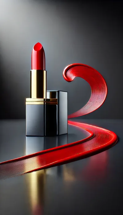 Red Lipstick With Artistic Swirl Of Liquid Makeup