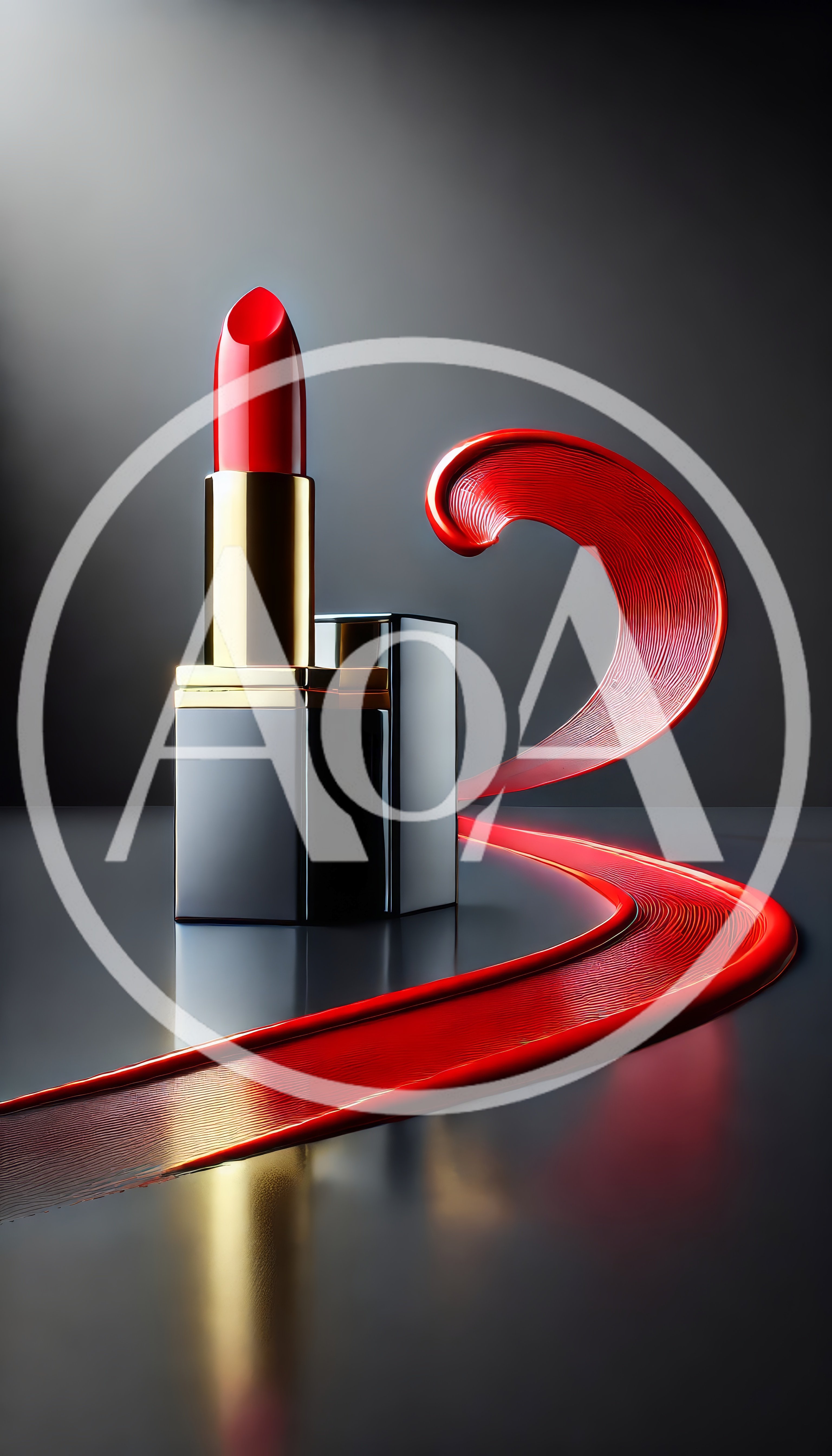 Red Lipstick With Artistic Swirl Of Liquid Makeup