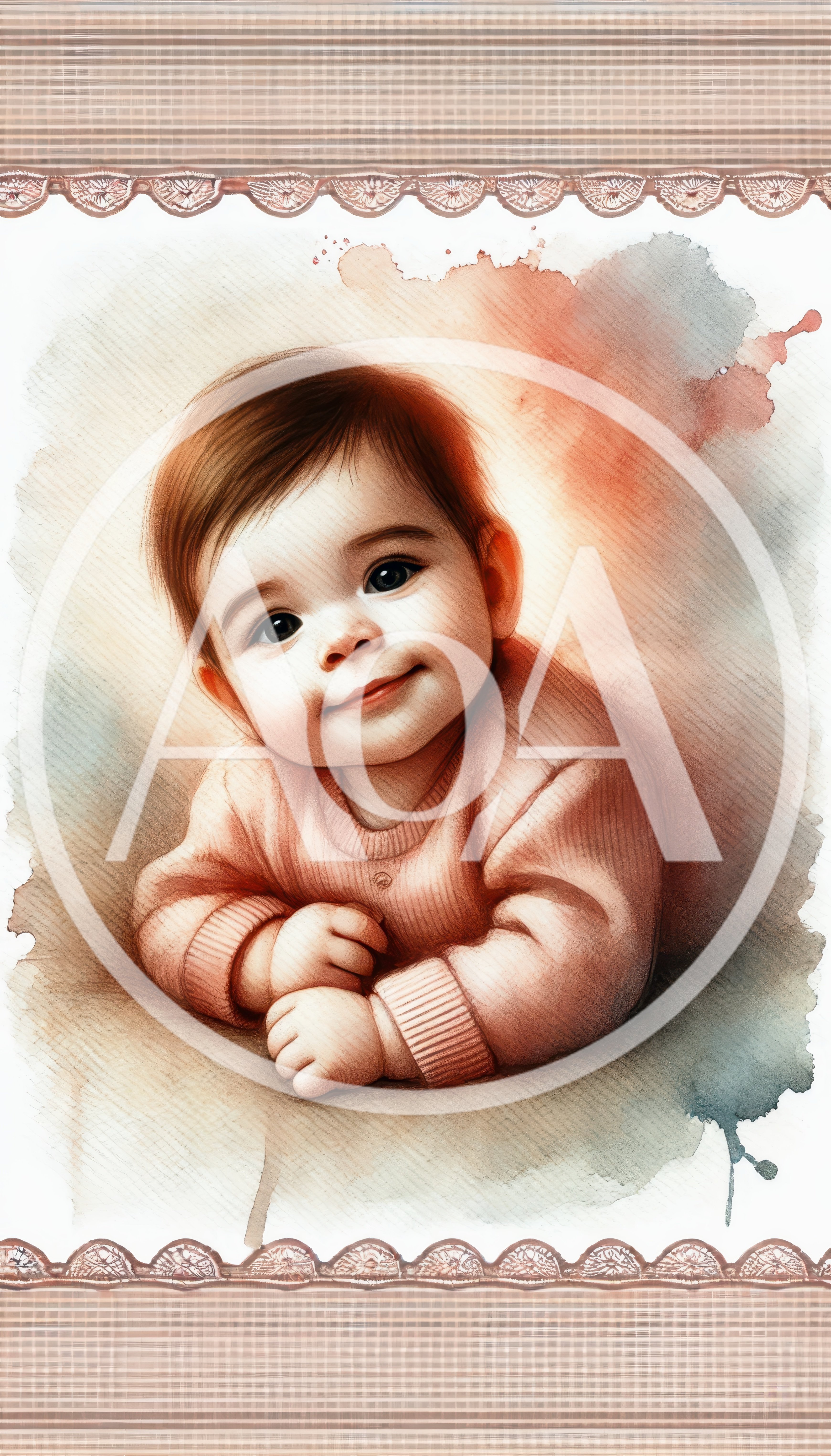 Watercolor Illustration Of A Smiling Baby