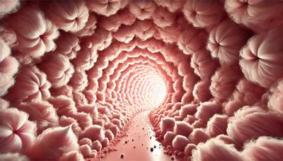 Abstract Biological Tunnel With Soft Pink Fibrous Structures