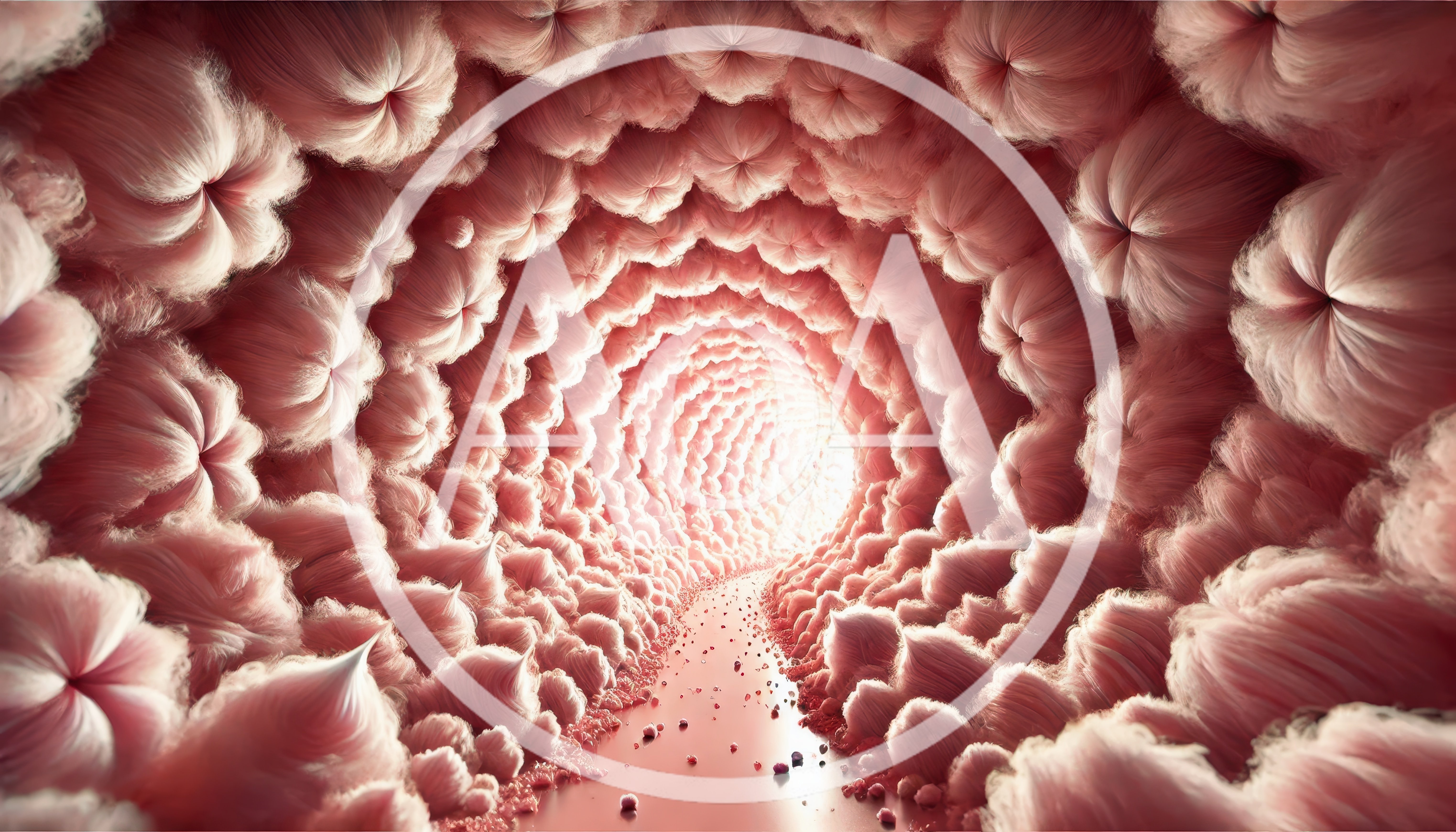 Abstract Biological Tunnel With Soft Pink Fibrous Structures