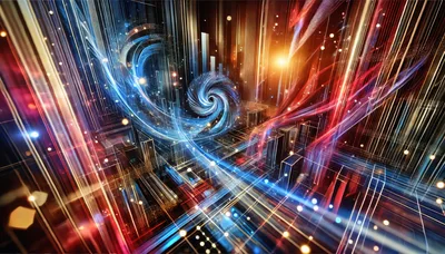 Abstract Digital Cityscape With Glowing Energy Spirals
