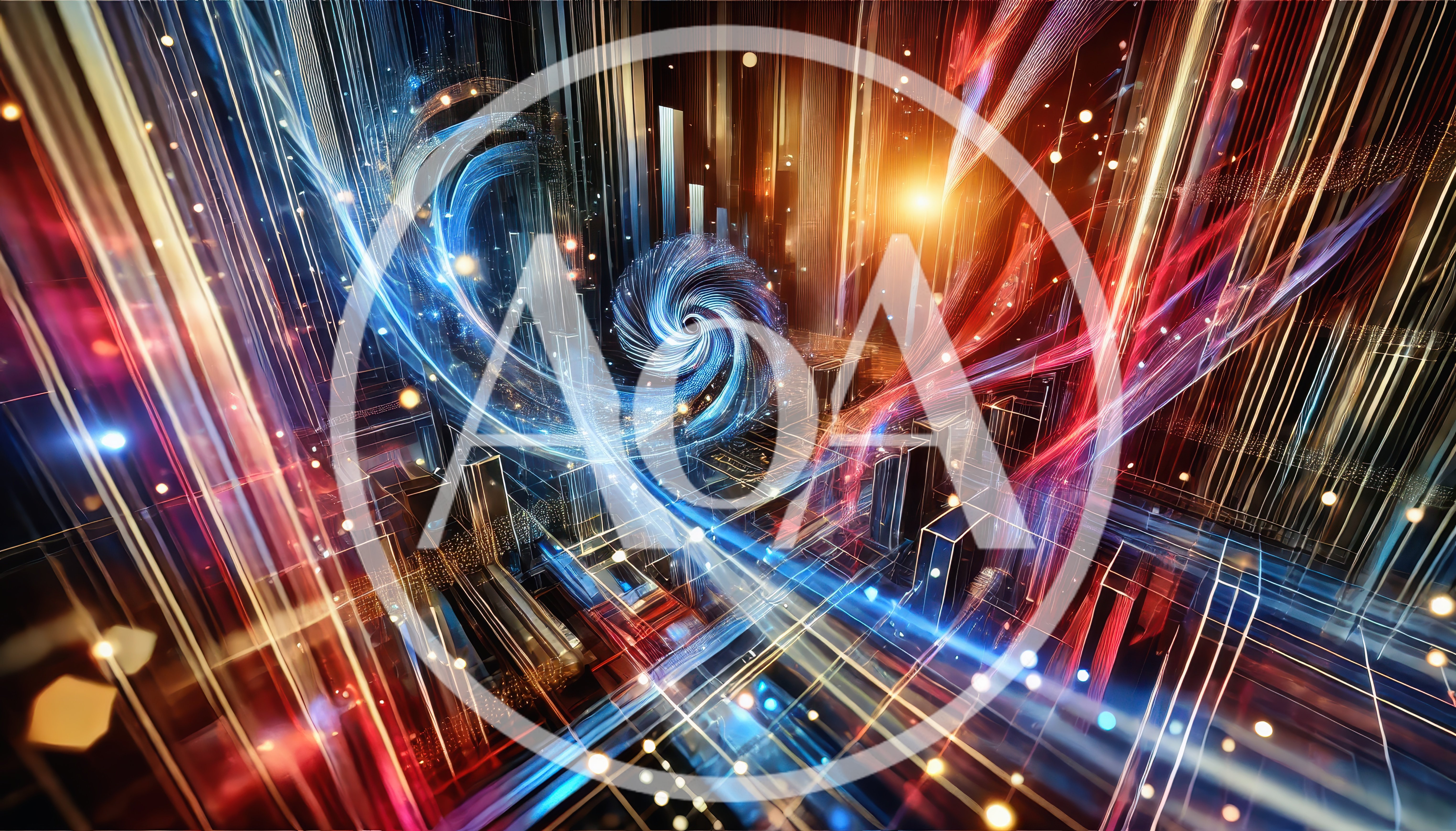 Abstract Digital Cityscape With Glowing Energy Spirals