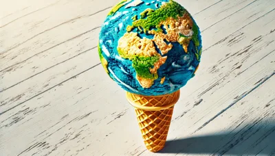 Earth Shaped Ice Cream Scoop On Waffle Cone