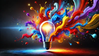 Light Bulb Exploding With Vibrant Colorful Paint Splashes