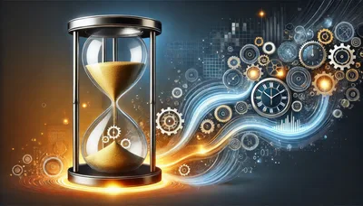 Hourglass With Floating Gears And Digital Time Streams