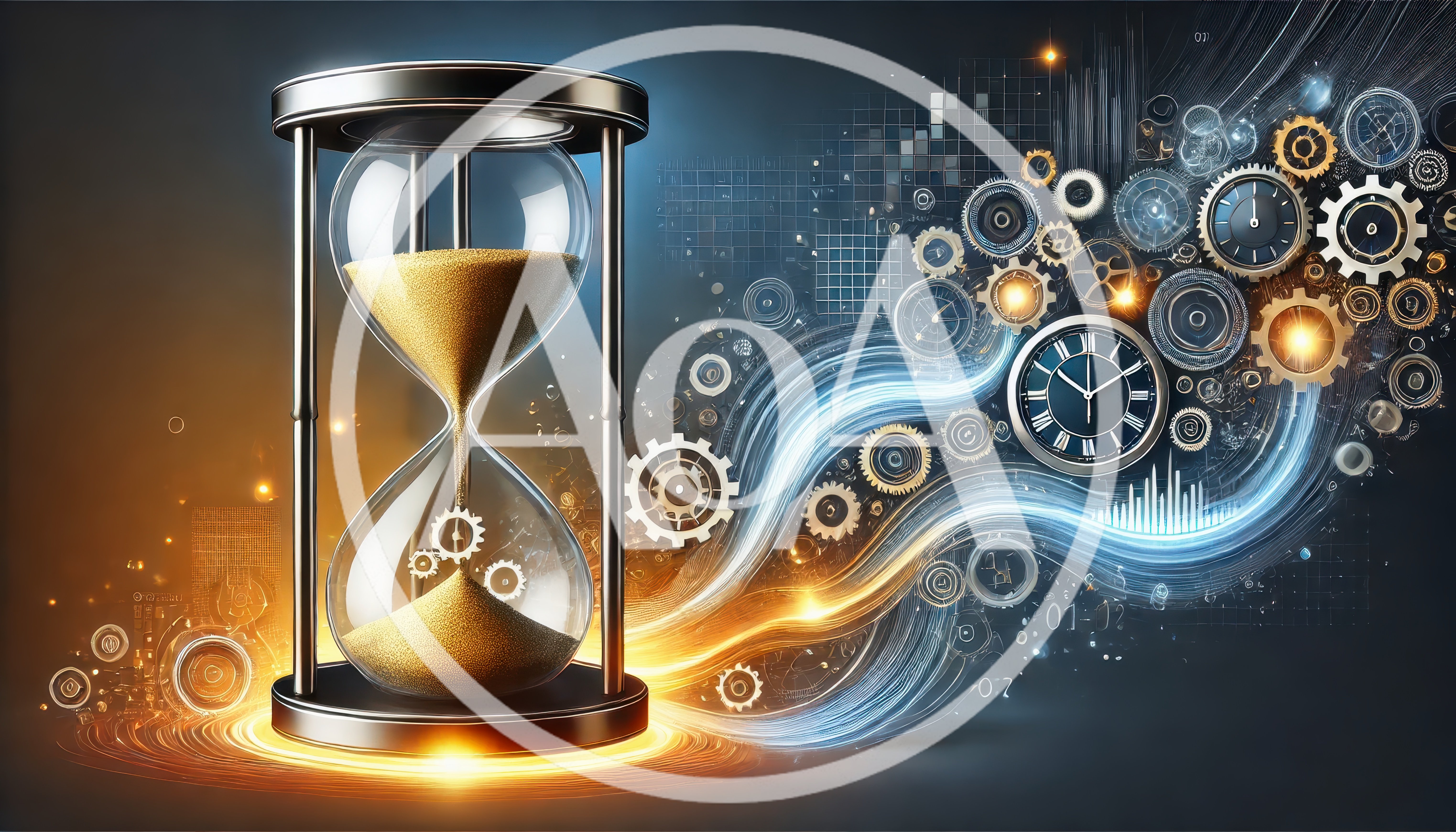 Hourglass With Floating Gears And Digital Time Streams