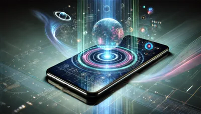 Futuristic Smartphone Displaying Holographic Universe Projection