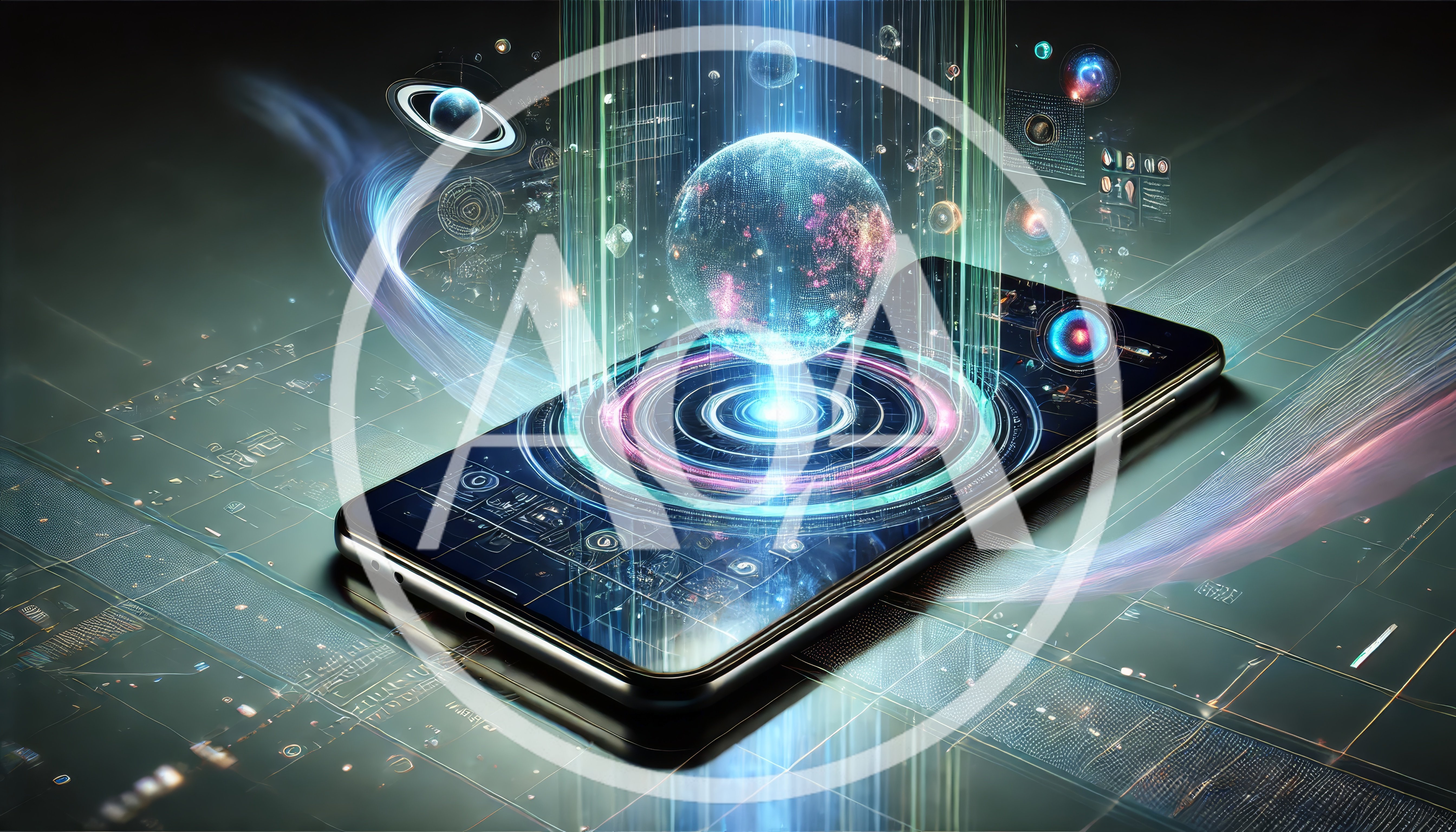 Futuristic Smartphone Displaying Holographic Universe Projection