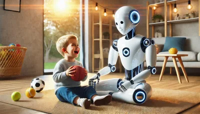 Young Boy Playing With Humanoid Robot At Home