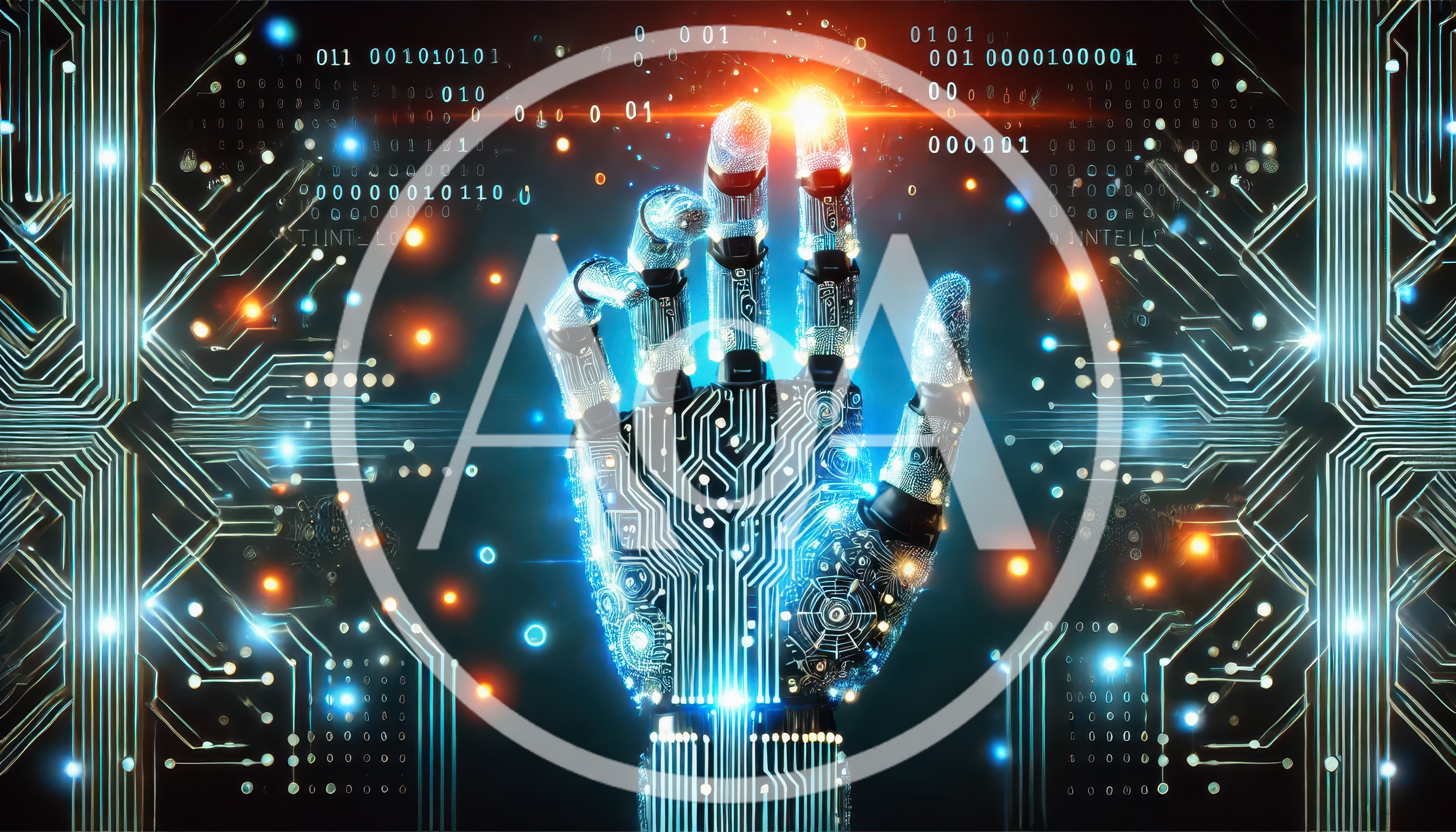 Futuristic Robotic Hand Interacting With Digital Data Interface