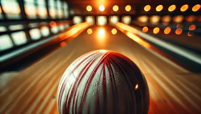 Bowling Ball Rolling Down A Polished Wooden Lane
