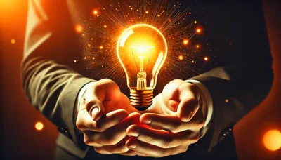 Businessman Holding Glowing Light Bulb Concept