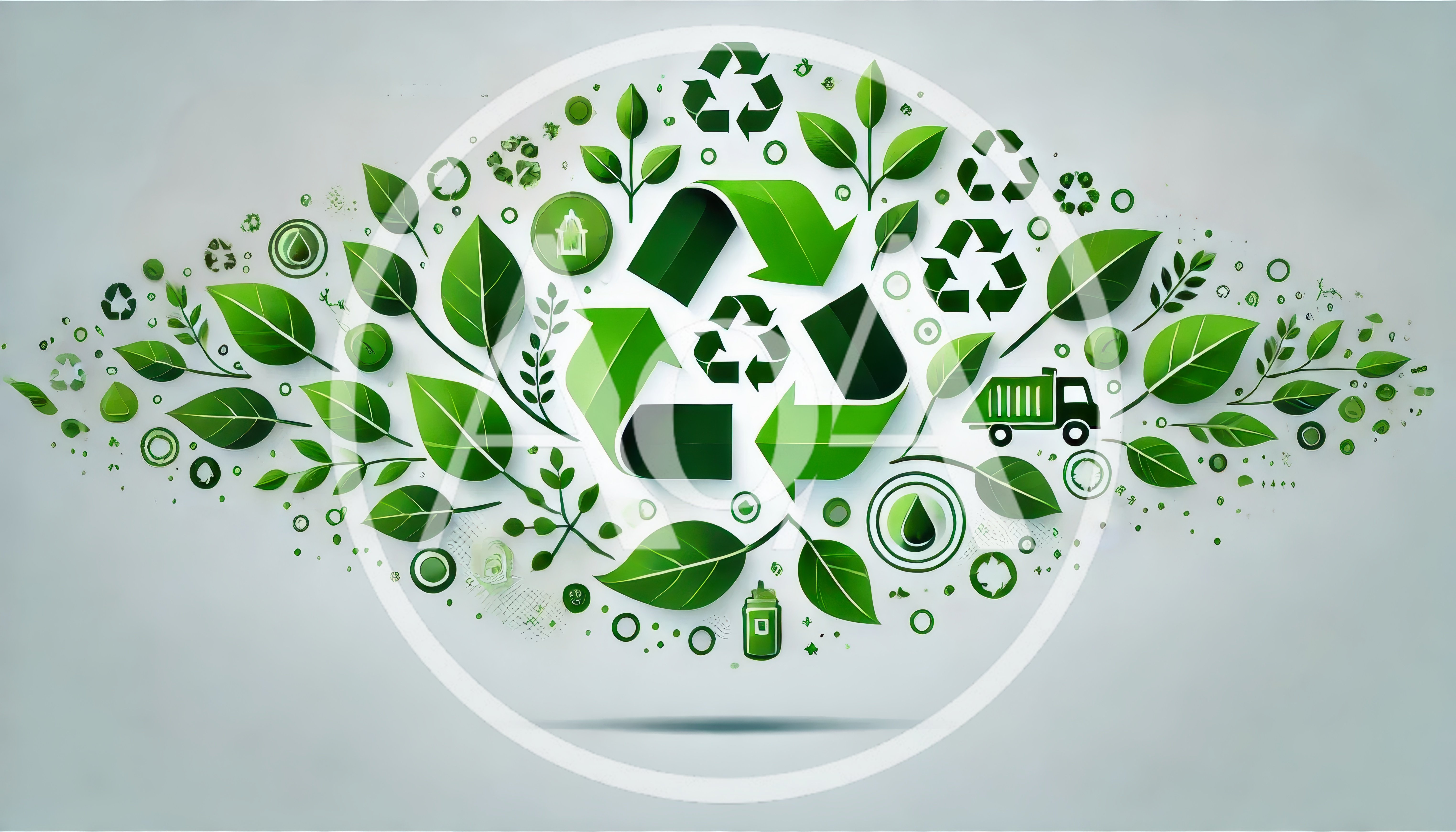 Green Recycling Symbol Surrounded By Nature Elements