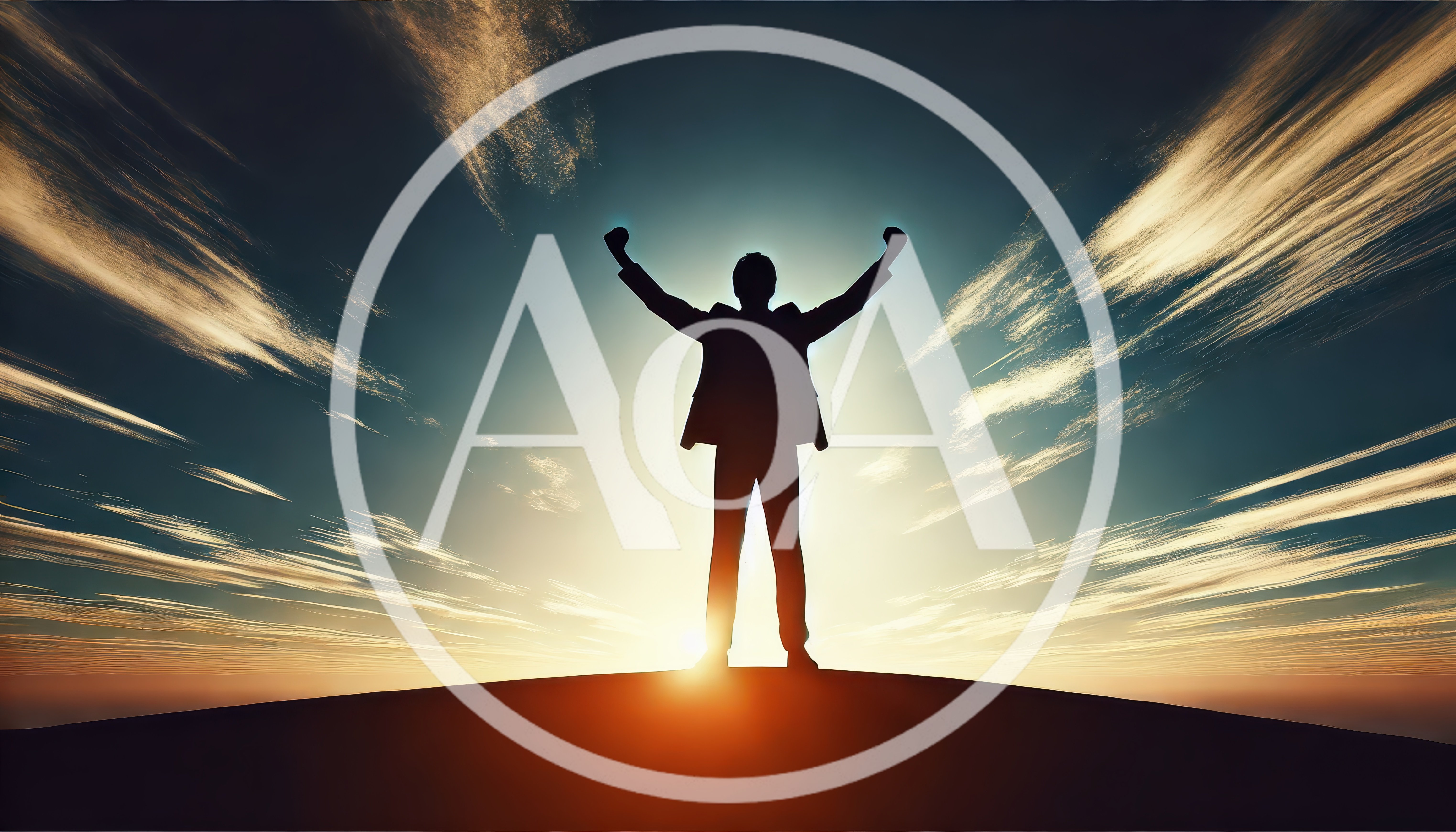 Silhouette Of A Successful Businessman Celebrating On A Hill