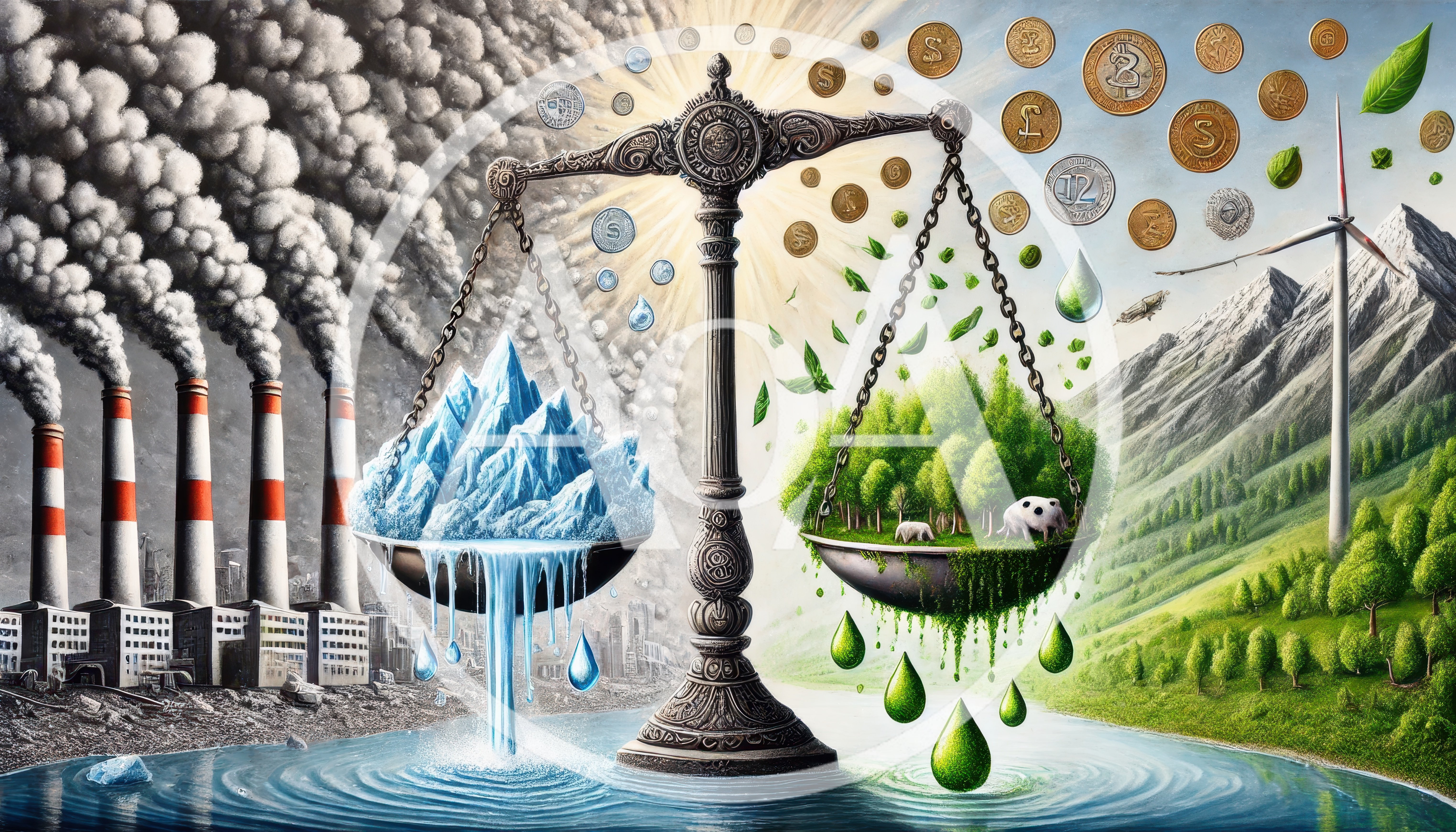 Conceptual Balance Scale Between Industrial Pollution And Nature