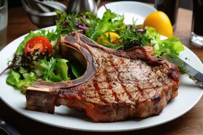 Grilled Pork Chop Served With Fresh Garden Salad