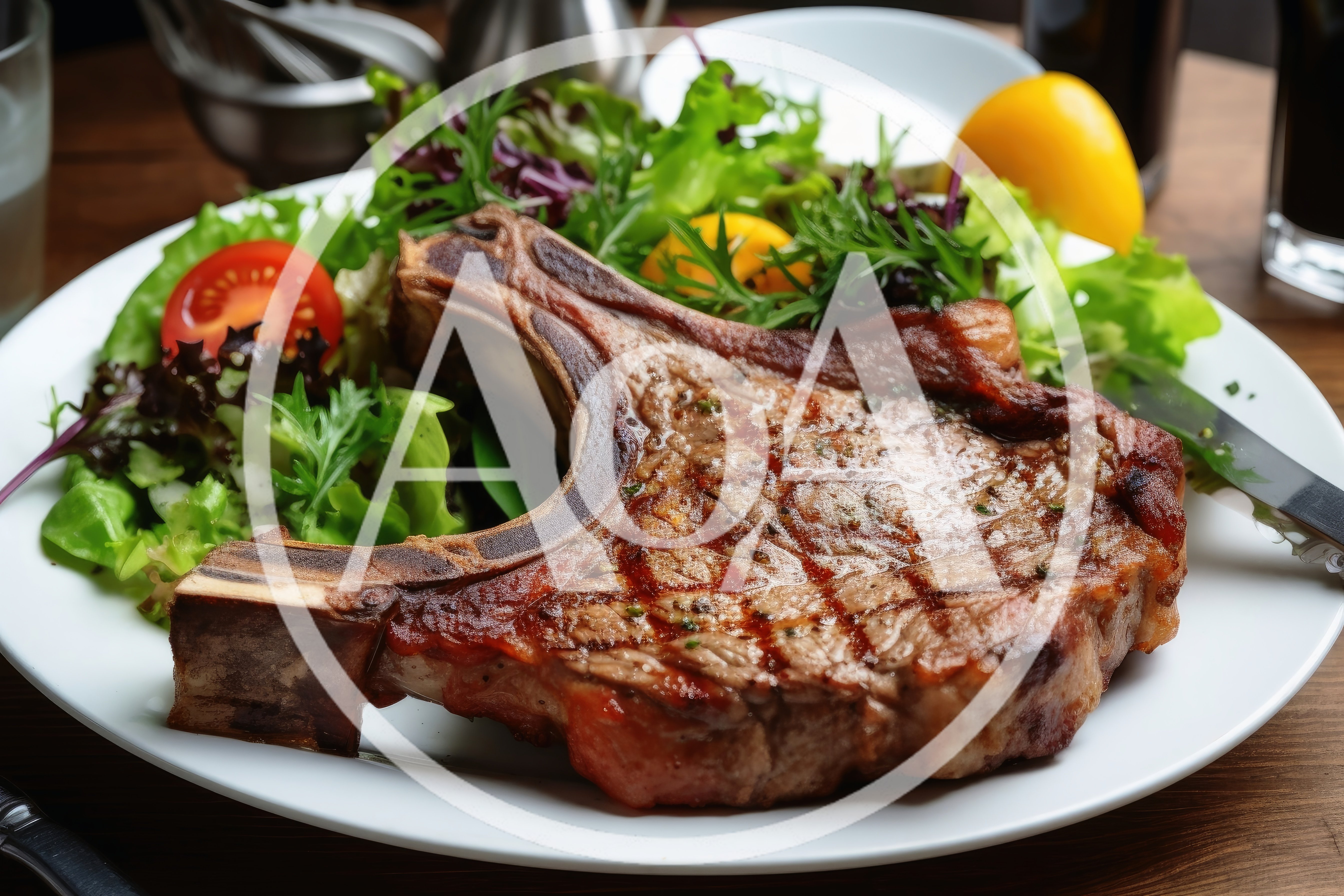 Grilled Pork Chop Served With Fresh Garden Salad