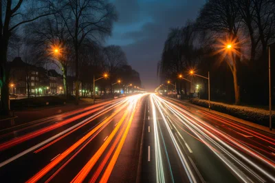 Long Exposure Light Trails On A City Street