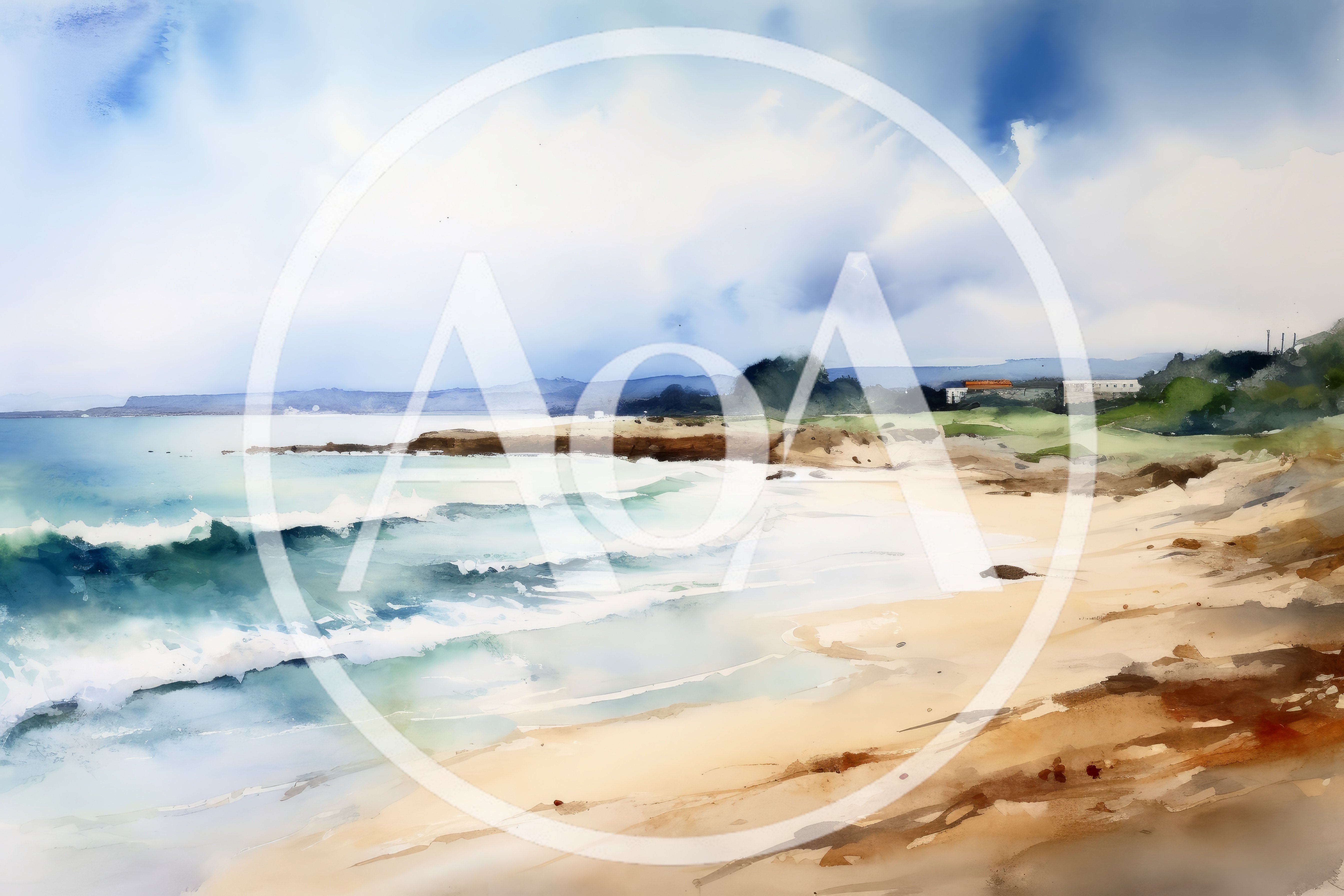 Watercolor Painting Of A Scenic Coastal Beach Landscape