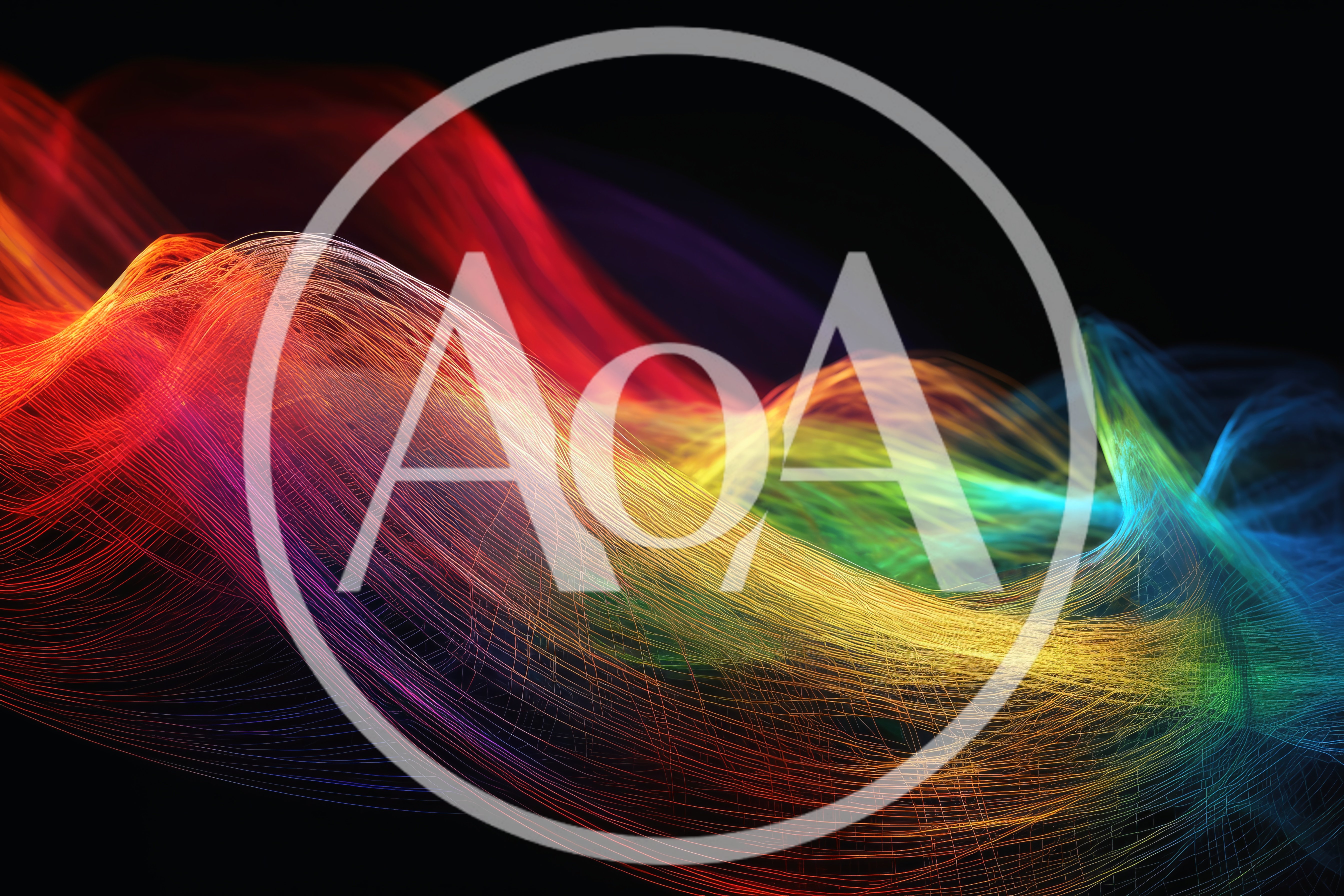 Abstract Rainbow Light Trails Flowing On Black Background