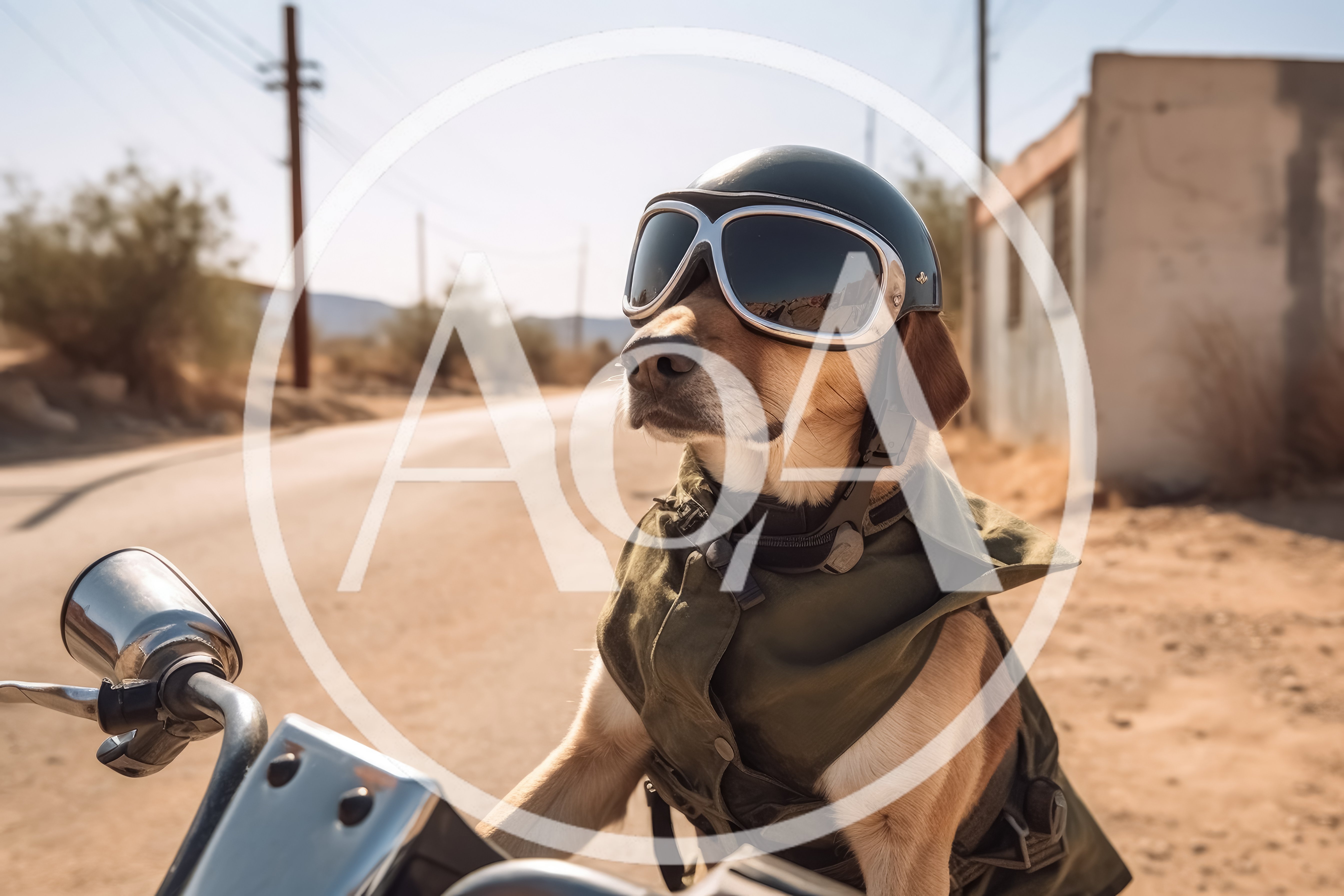 Dog Wearing Helmet And Goggles Riding A Motorcycle