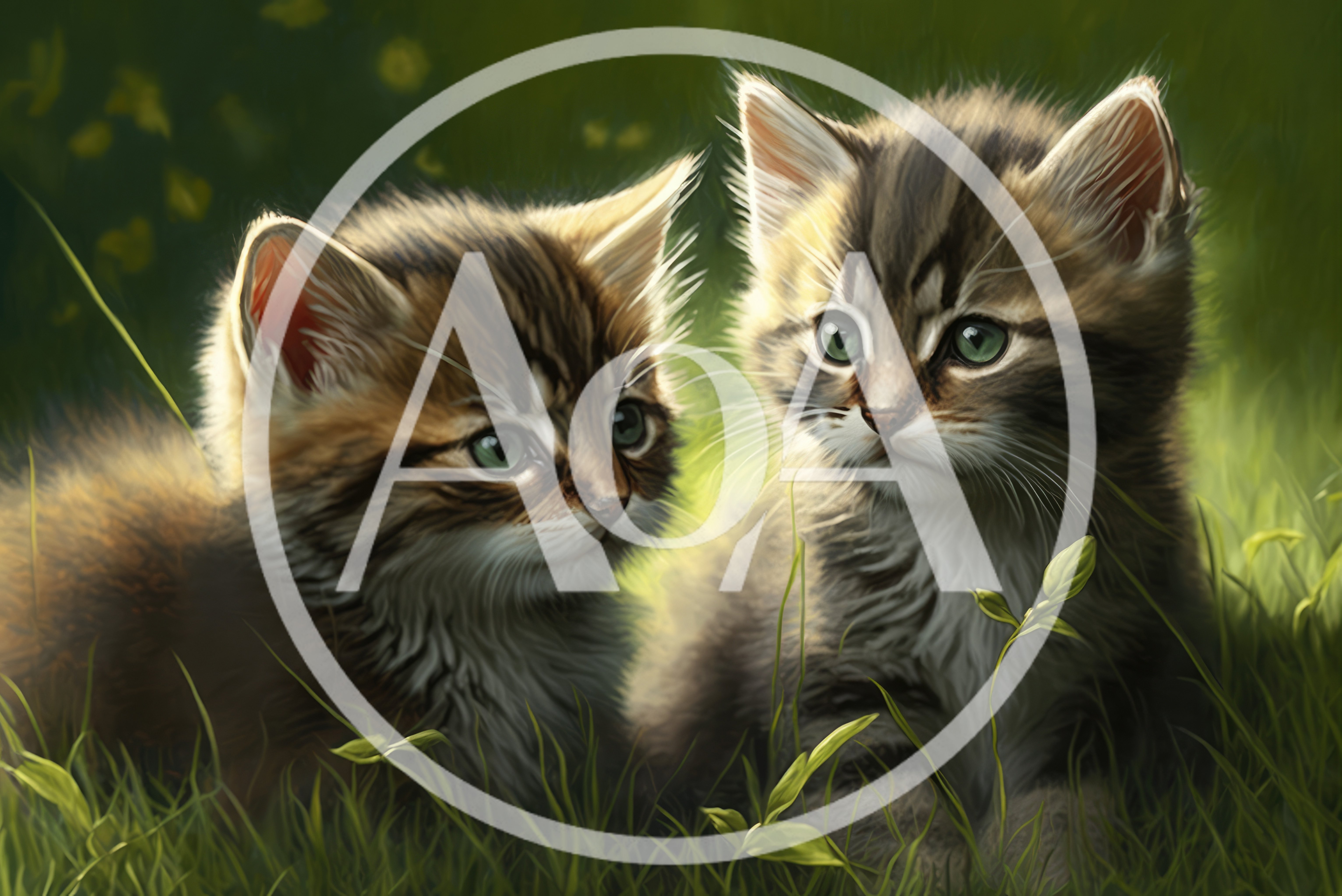Two Adorable Tabby Kittens Sitting In Green Grass