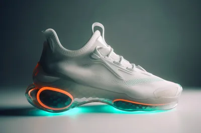 Futuristic White Athletic Sneaker With Glowing Neon Accents
