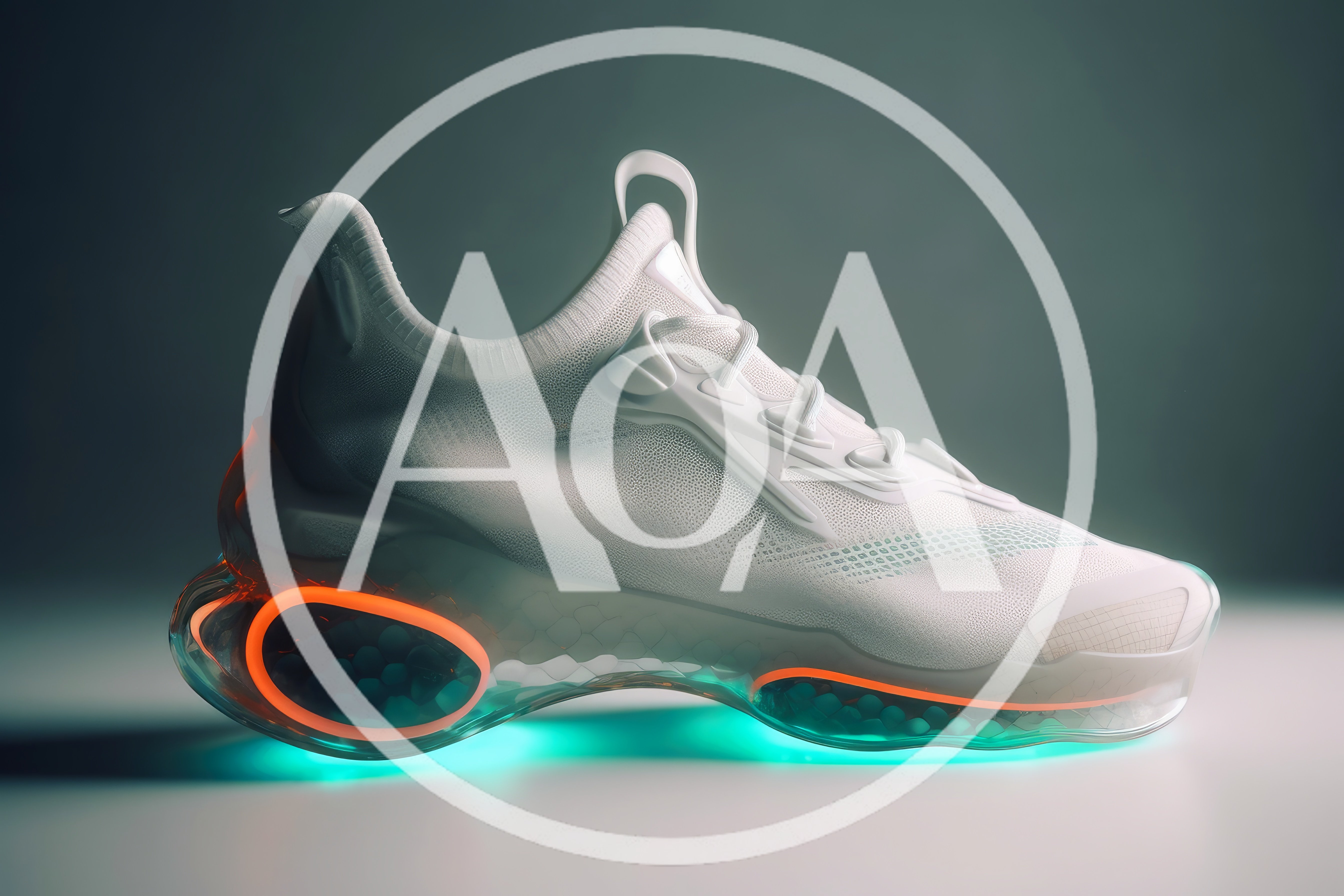 Futuristic White Athletic Sneaker With Glowing Neon Accents