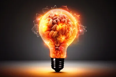 Glowing Human Brain Inside A Light Bulb