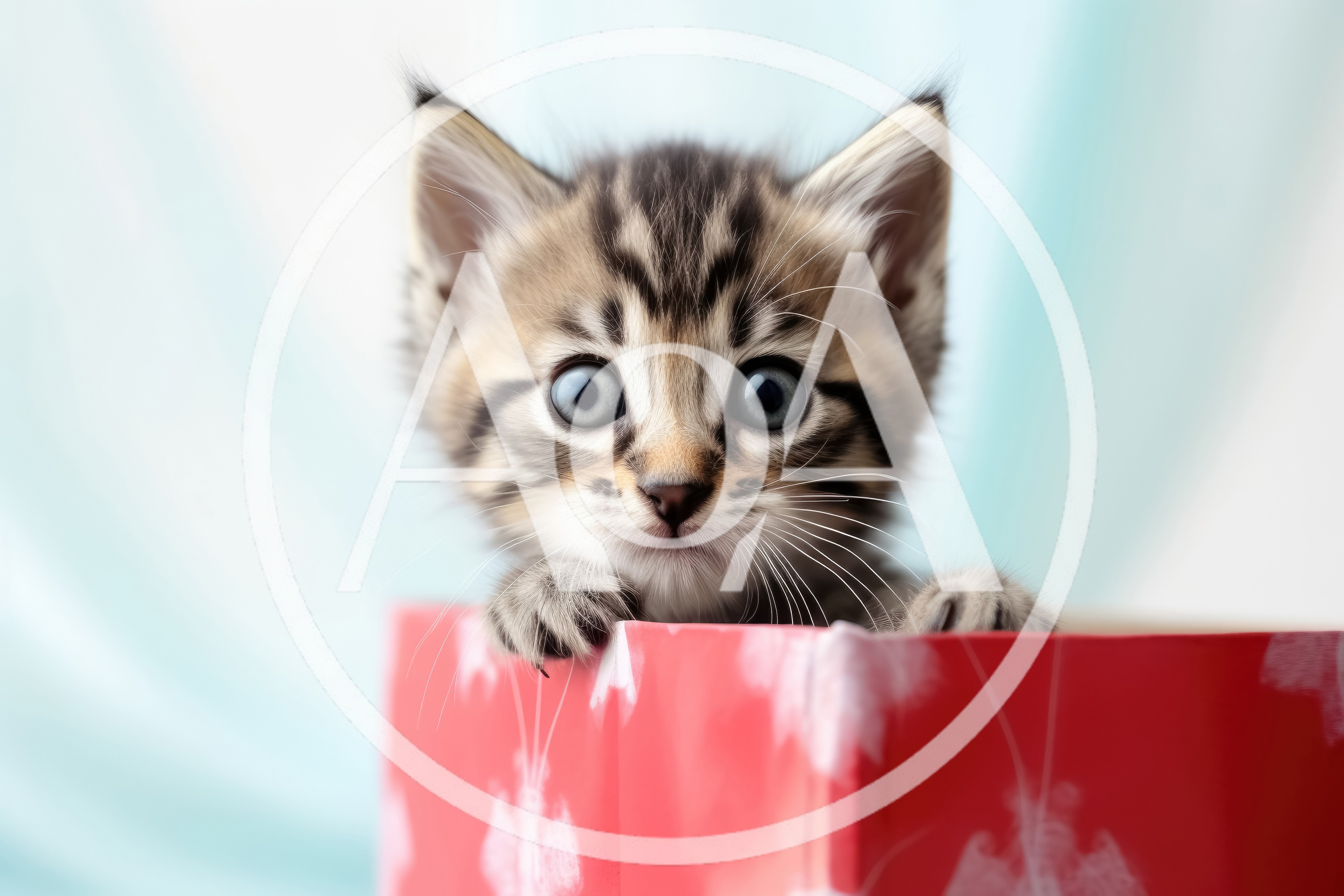 Adorable Tabby Kitten Peeking Out Of A Red Gift Box